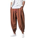 Baggy Haremshose Herren Japanisch Still Einfarbige Freizeithose Loose Casual Freizeitpants Locker Aladinhose Mit Taschen Kodelzug Lang Heimhose Leichte Atmungsaktiv Pluderhose