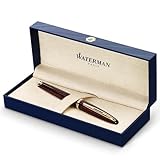 Waterman Carène Marine Amber Füller | hochglänzend Braun & Schwarz mit Clip aus 23-karätigem Gold | Füllfederhalter mit feiner Feder | blaue Tinte | Geschenkbox