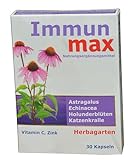Immun max, 30 Kapseln, bei Erkältung, Halsschmerzen, Immunsystem stärken, Astragalus, Echinacea, Katzenkralle, gegen Bakterien und Viren, verkürzen Krankheitsdauer, Abwehrkräfte erwachsene