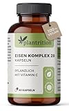 plantrition Eisen Komplex 28MG - komplett natürliches Eisen bei Eisenmangel + Vitamin C aus Acerola und Hagebutten (50MG) Alternative zu Eisentabletten, leichter zu schlucken - 60 Kapseln