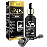 Bartwuchs-Set,Haarwuchs-Serum mit Biotin-Haarpflege für gesundes Haarwachstum für Männer Frauen-Verdicken und stärken für Haarwuchs und Bärten mit 0,25mm Roller-60ML