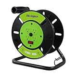 Ultra Explorer Verlängerungskabel-Aufbewahrungsrolle mit 4 geerdeten Ausgängen, robuste offene Kabeltrommel für 12/3, 14/3, 16/3 Netzkabel, tragbare leere Handkurbel, Elektrokabelrollenhalter, Grün