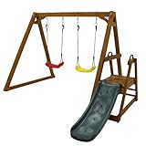 Gartenschaukel für den Außenbereich, Doppelschaukel für Kinder auf dem Spielplatz, Kinderschaukel – Doppelschaukel mit 2 Schaukelsitzen, Kletterleiter, Schaukel für Kinder von 3 bis 8 Jahren