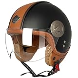 Jethelm Vintage Motorradhelm Roller-Helm Scooter-Helm Moped Mofa-Helm Chopper Retro Vintage Pilot Biker Helmet · ECE 22.06 Zulassung mit Visier Motorradhelm 6,XXL=63~64cm