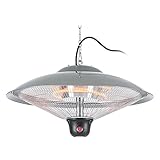 Blumfeldt Heizsporn - Deckenheizstrahler, Infrarot-Heizstrahler, Karbon-Heizelement, 3 Heizstufen: 700, 1300 oder 2000 W, LED-Beleuchtung, Durchmesser: 60,5cm, Schutzklasse: IP34 (Grau)