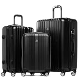 FERGÉ Kofferset Hartschale 3-teilig erweiterbar Toulouse Trolley-Set - Handgepäck 55 cm, L und XL 3er Set Hartschalenkoffer Roll-Koffer 4 Rollen 100% ABS schwarz