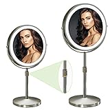 AIKELIN 4000 mAh höhenverstellbarer beleuchteter Make-up-Spiegel, 20,3 cm Spiegel mit LED-Lichtern, 10-fache Vergrößerung, wiederaufladbarer Kosmetikspiegel, Touch-Steuerung mit Licht, Nickel