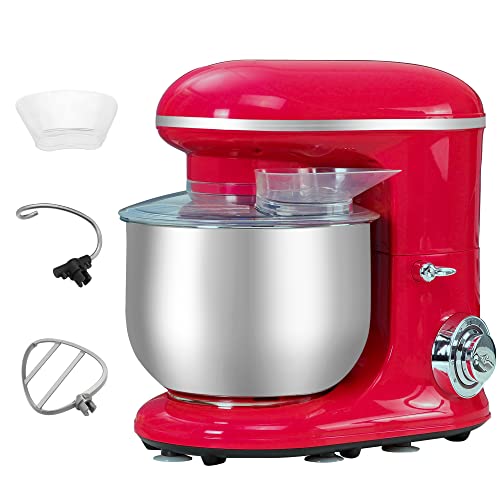 HOMCOM Küchenmaschine für professionelle Küchenmaschine, 1.200 W, mit 6 Geschwindigkeitsstufen, Edelstahl, 5,5 l und 3 Zubehörteile, 37 x 23 x 37 cm, Rot