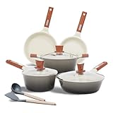 JEETEE Keramik Topfsets Pfannenset 15-Teilig, Antihaft-Granit Topf und Pfannenset Gefälle, Topfset Induktion, Kochtopf Set mit Deckel, Bratpfanne, Kasserolle, Kochtopf, PFOS/PFOA frei, Grau