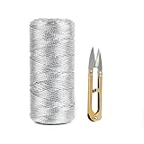 Utapossin 1.5MM Gold Kordel 100 m, Silberdraht, Schnur Goldene, Nicht Elastisch Kordelband Schnur mit 1 Stück Eisen-Schere, DIY Bastelschnur zum Handwerk Hochzeit Dekorieren oder Verpacken (silbrig)