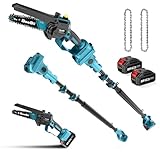 SEESII 2-in-1 Kabelloser Teleskop Astsäge & Mini Mettensäge, 6 Zoll Bürstenloser Mettensäge mit Teleskopierbarem Stab, Kettenastsäge mit Akkuantrieb und 2×4000mAh Akkus, Geeignet für den Baumpflege