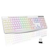TECURS Gaming kabellos Tastatur, Leise QWERTZ Ergonomische wasserdichte 2,4 GHz LED Beleuchtete-Tastatur für Windows/Mac/PS4/Xbox mit Multimedia-Tasten Weiß