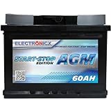 Autobatterie 60Ah AGM 12V - Start Stop Starterbatterie, Kfz Batterie, Pkw Batterie Starterbatterien AGM Batterie Battery 60 Ah Electronicx Langlebig