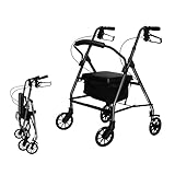 FLNOZAMZ Premium Faltbarer Rollator mit Sitz, Leichter Faltbarer Rollator, mit Rückenlehne und Abnehmbarer Fußstütze, belastbar 100 kg, für Senioren (Gray Four Wheels)