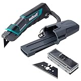 wolfcraft Trapezklingen-Messer-Set PRO SAFETY mit Köcher - Praktisches Set aus Sicherheitsmesser und extrascharfen Ersatzklingen - optimale Ergonomie für Links- und Rechtshänder