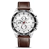 OFFCUP Herren Uhr Männer Analog Quarz Chronograph Braun Leder larmband, Armbanduhren Herren mit Datum, Uhren Herren Mode Casual Business Uhr für Herren Klassische Elegantes Geschenk -Weiß