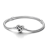 PANDORA Moments Armband aus Sterling-Silber mit Funkelndem Unendlichkeits-Herzverschluss und Zirkonia Steinen, kompatibel mit der Moments Kollektion, Größe: 17cm, 592645C01-17