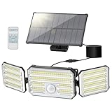 Solarlampen für Außen mit Bewegungsmelder, 160 LED Solarleuchten für Außen mit Alarmfunktion, 2000mAh 4 Modos IP67 Wasserdichte Solar Wandleuchte mit Fernbedienung für Garten, Garage - 1 Stück