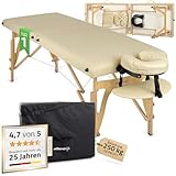 HABYS Sofia Light Massageliege | Klappbar Holz 2 Zonen | Massagetisch mit Vollausstattung | 185 x 60 x 85 cm, bis 250 kg | Armlehnen, Kopfstütze, Tragetasche, MDR-Zertifiziert | Beige
