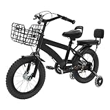 KAPIPALA 14 Zoll Kinderfahrrad für 3-7 Jahren, mit Rücksitze, Vorderrkorb und Stützräder, Fahrrad, Kleinkinderfahrrad, Sattel-Scheibenbremse (Vorne), Haltebremse (Hinten) (Schwarz)