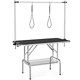 Yaheetech Trimmtisch Tierpflegetisch Schertisch Pflegetisch mit Unterkorb, 2 Schlingen, klappbar schwarz 118 x 60,9 x 177 cm