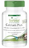 Fairvital | Calcium Plus mit den Vitaminen K2 & D3-90 Kapseln - sichere Dosierung - synergetische Kombination - Qualitätsgeprüft - Made in Germany