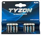 Tyzon - AAA-Alkaline Batterien, 8 Stück - Langlebige Einwegbatterien für Haushaltsgeräte