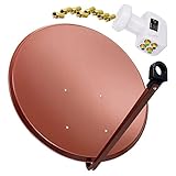 Premium X Satelliten-Komplettanlage 100cm Satellitenschüssel Rot Antenne Quad LNB F-Stecker, SAT bis 4 Teilnehmer/Receiver