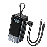 Power Bank Schnellladefunktion, 65W Laptop Powerbank mit Kabel, Externe Handyakkus USB C Input & Output, Tragbares Ladegerät für MacBook, iPhone 16/15/14 Series, Galaxy, Switch, Steam Deck