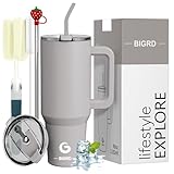BIGRD 30 oz Coffee Mug to Go Thermal Mug Double-Walled Stainless Steel Vacuum Leak-Proof Drinking Cup with Handle and Straw Thermal Tumbler (ASH)