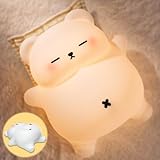 Süßer Schnarchbär Nachtlicht Kinder mit bewegbarem Bauch & beruhigenden Schnarchgeräuschen (3 Stufen), dimmbarem Stilllicht (3 Helligkeiten), 30 Min Timer - Ideal für Babyzimmer und Kinderzimmer