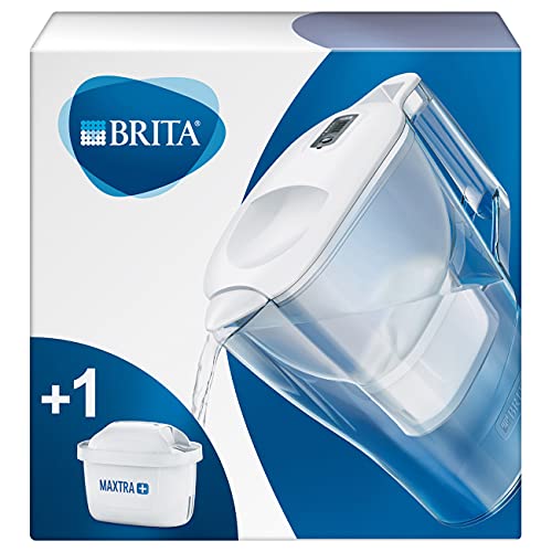 BRITA Wasserfilter Aluna weiß / robuste Kanne inkl. 1 MAXTRA+ Filterkartusche / Filter reduziert Kalk, Chlor und leitungsbedingt vorkommende Metalle wie Kupfer & Blei im Leitungswasser
