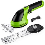 WORKPRO Gartenschere Akku 7,2V Grün, Handliche Grasschere Mit 2 Messern, 2.000mAh Akku Und Typ C Kabel, Elektrische Strauchschere, 2 in 1 Heckenschere, Schnittbreite 10cm, Schnittlänge 15cm
