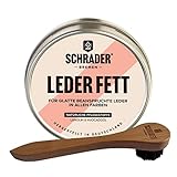 Schrader Lederfett farblos - Lederpflege für Glattleder, Schuhe, Motorradbekleidung - Imprägniermittel mit Tiegelbürste - 2-teilig - Made in Germany