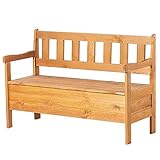 KADAX Gartenbank, 120x49x81,5cm Banktruhe aus Einer Holzfaserplatte, Sitzbank mit Stauraum und Rücklehne, Wetterfeste Holzbank für Garten, Balkon (120cm/Braun)
