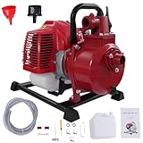 DAOHHFO 2 Takt Benzin Wasserpumpe 1,25kw 8500RPM Tragbare Wasserpumpe mit 25mm Anschluss (1'), Durchflussmenge 10m³/h, Förderhöhe 30 m, 1.7HP Gartenpumpe für Entwässerung Oder Bewässerung