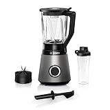 Bosch Standmixer VitaPower Serie 4 MMB6174SN, verbesserte Version, Edelstahl-Klingen Made in Germany, 1,5l Glasbehälter, 0,6l To-Go-Flasche, spülmaschinenfeste Teile, 30,000 U/min, 1200 W, silber