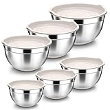 Herogo Rührschüssel 6er Set, Edelstahl Schüssel Salatschüssel mit Luftdichtem Deckel, 6,7L/3,3L/2,5L/1,5L/1,2L/0,7L, Stapelbar Schüssel Set zum Kochen/Backen/Aufbewahrung, Spülmaschinenfest
