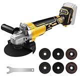Akku Winkelschleifer kompatibel mit Dewalt 20-V-Akku (ohne Akku), 650 W, 125 mm, Bürstenloser Winkelschleifer mit 2 Schleifscheiben, 2 Trennscheiben, 2 Lamellenscheiben und Zusatzhandgriff