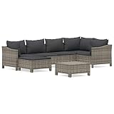 HETFTJN Outdoor Sofa Bierzeltgarnitur Outdoor Furniture Outdoor Lounge - 7-TLG. Garten-Lounge-Set mit Kissen Grau Poly Rattan für Terrasse Balkon Garten Restaurant