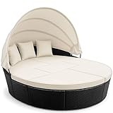 Casaria® Sonnenliege Sonneninsel 226cm XXL Wetterfest mit verstellbaren Dach & 3 Kissen Gartenliege Relaxliege Gartenmöbel Set Outdoor Polyrattan