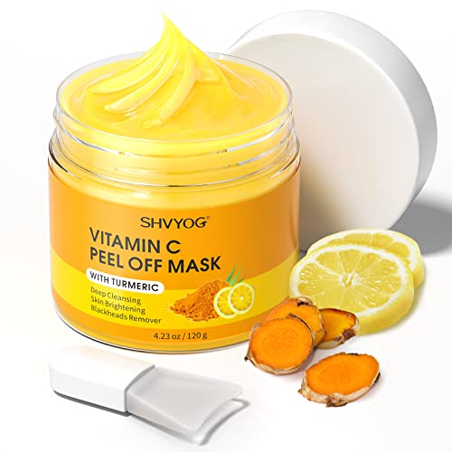 Vitamin C Peel-Off-Gesichtsmaske, Peel-Off-Maske mit Kurkuma, Mitesser-Entferner & Tiefenreinigende Gesichts-Peeling-Maske, Vitamin-C-Peeling-Gesichtsmaske für Mitesser, große Poren, Schmutz, Öl