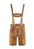 Gloria trägt Herren-Lederhosen mit Trägern, Dunkelbraun, Größe 46 - 60. Traditionelle Lederhosen, Oktoberfest-Lederhosen, Herren-Trachten-Lederhosen, individuell anpassbar, Hellbraun, 46 UK/Slip