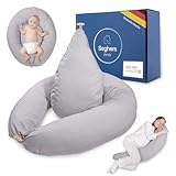Seghers Family 2-in-1 Stillkissen XXL Schwangerschaftskissen Seitenschläferkissen für Baby, Pregnancy Pillow mit Innenkissen & Baumwoll Stillkissenbezug, Kissen Schwangerschaft Stillkissen (Grau)