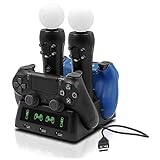 Tihokile PS4 Controller Ladestation, PS4 Move Controller Ladestation mit LED Anzeige und 3 Front USB Ports, 4 in 1 Controller Ladestation für PS4/Pro/PS4 Slim/VR Move Motion Controller
