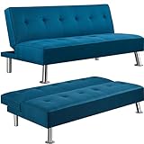 Yaheetech Klappsofa mit Schlaffunktion | 3-Sitzer Sofa Couch Gästebett Klappbett | Schlafsofa Sofabett | Bezug aus Polyester | 350kg belastbar Blau