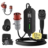 dé Mobile Wallbox/Ladestation 22kW [3-phasig|10m|6-32A] mit stromzähler, Ladekabel CEE 32A auf Typ 2 und EV Ladegerät für Model Y/3, ID.3/4/5, MG4, EX30, e-up, e-tron, Zoe und andere EV/PHEV