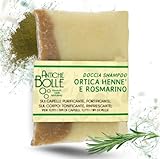 Antiche Bolle - Dusch-Shampoo, fest, 100 % natürlich mit Brennnessel, Henna und Rosmarin, für alle Haut- und Haartypen - feuchtigkeitsspendend, belebend und stärkend - 100 g