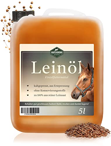Martenbrown® Premium Leinöl 5 Liter Kaltgepresst für Pferde, Hunde und andere Tiere I 100% rein und natürlich | Nahrungsergänzung für Tierfutter