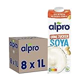 Alpro Sojadrink Ohne Zucker, 8x1L, haltbar | Quelle von Calcium und Vitaminen | zuckerfrei | glutenfrei | fettarm | ohne Laktose | vegan & milchfrei